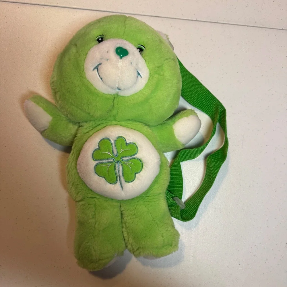 Y2K Care Bears Good Luck Bear Plush Backpack Green Four Leaf Clover 2003 Vintage